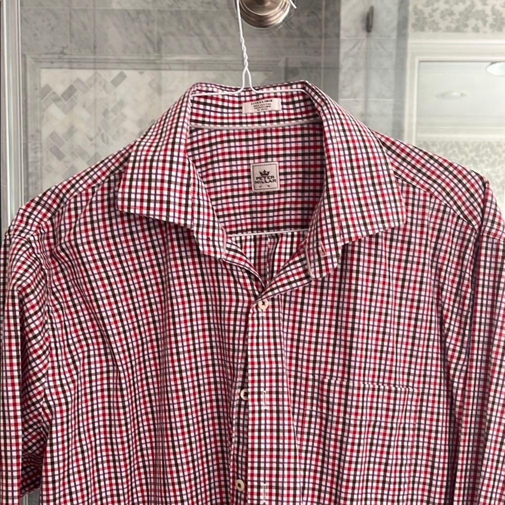 Peter Millar Red and White Checkered Shirt